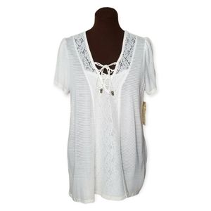 One World White Lace Embellished Top Woman Size 1X